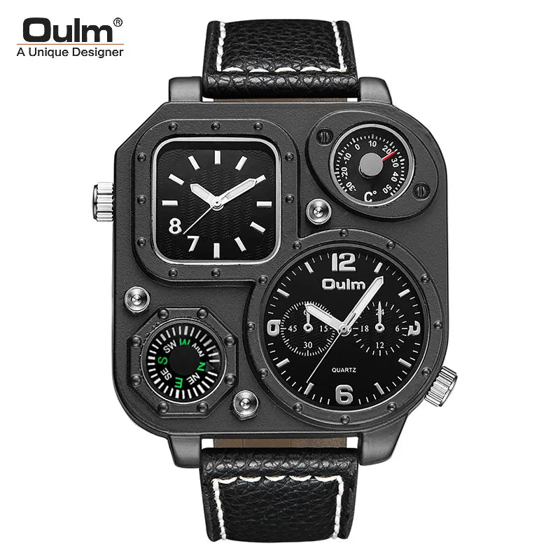 Oulm Oulam Men's quart watch with large dial double time zone