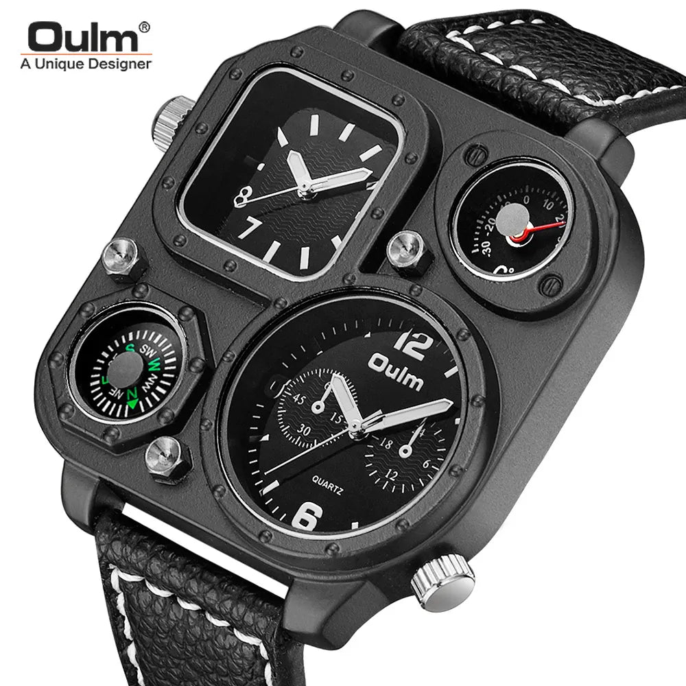 Oulm Oulam Men's quart watch with large dial double time zone