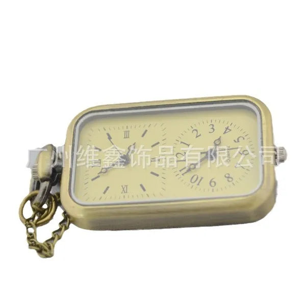 Vintage Brass Effect Dual / Twin Time Two Dial Multi Zone Necklace Pendant Watch